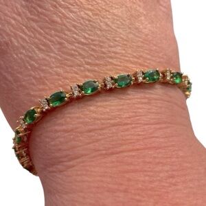 Vintage Avon Tennis Bracelet, Emerald Simulated Diamond Crystals Gold Tone Metal